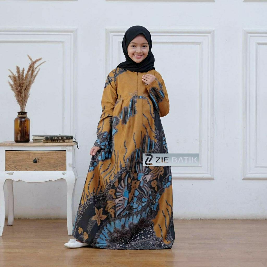 dress gamis batik anak usia 3-12 tahun modern kombinasi mikro berkualitas