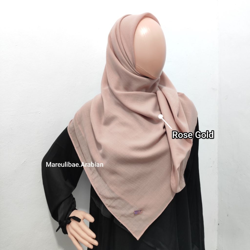 Mareulibae Jilbab Arabian Segi Empat Polos Warna Rose Gold Coklat Kemerahan 130x130cm syar'i