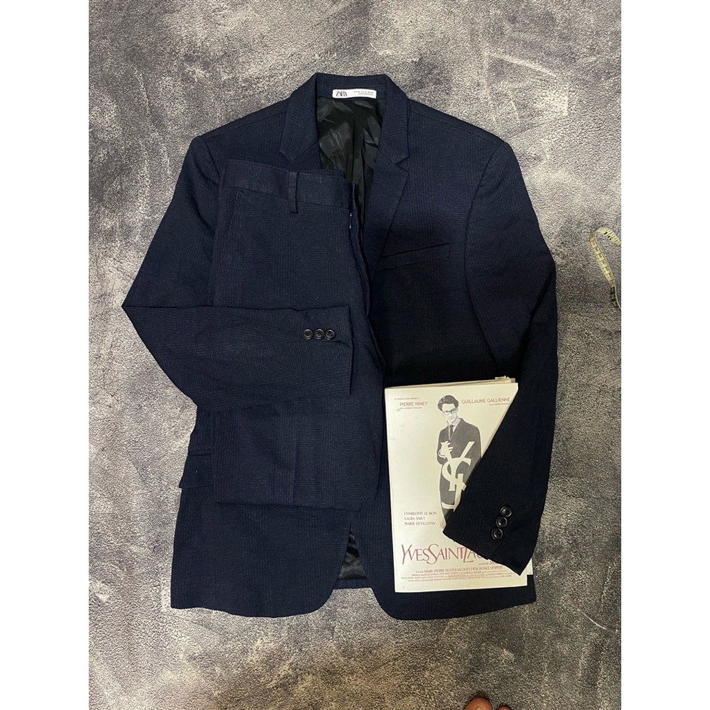 zara man blazer  navy tartan jas  set up stelan jas s