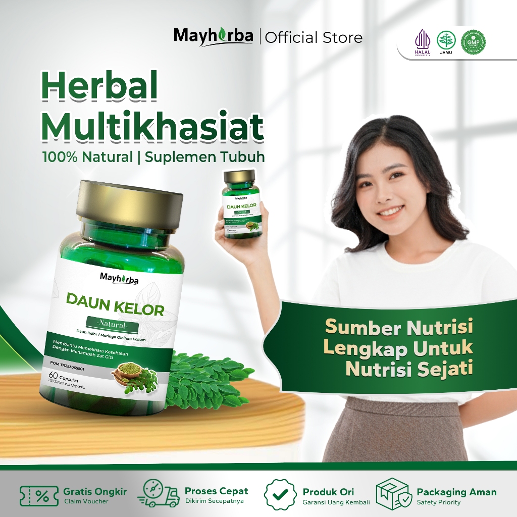 Glimthy Mayherba Natural Kapsul Daun Kelor - 60 Kapsul Ekstrak Moringa Oleifera Halal Obat Herbal Ko
