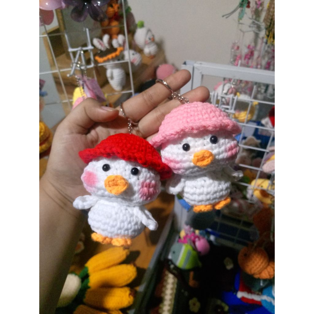 CROCHET DUCK TOPI//crochet duck topi lucu//gantungan kunci bebek