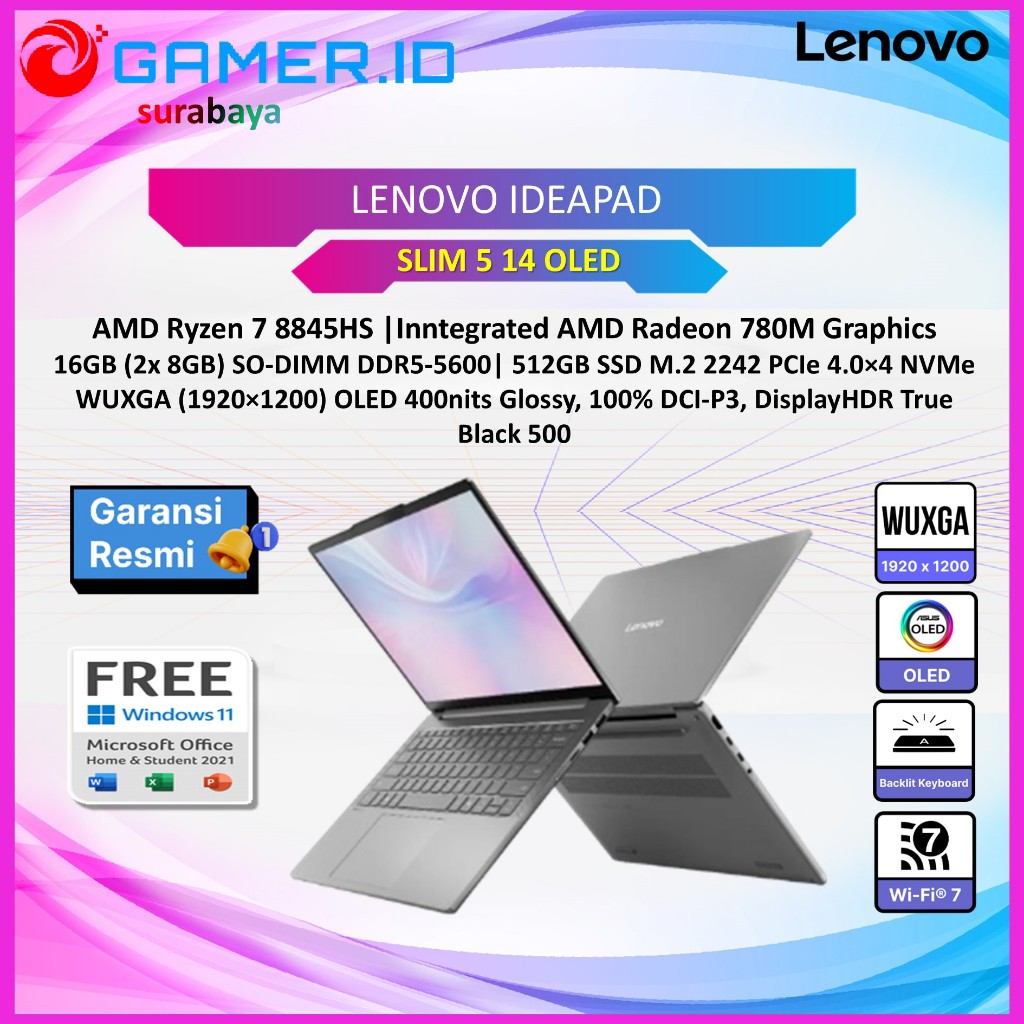 LAPTOP LENOVO IDEAPAD SLIM 5 14 OLED RYZEN 7 8845HS 16GB 512GB