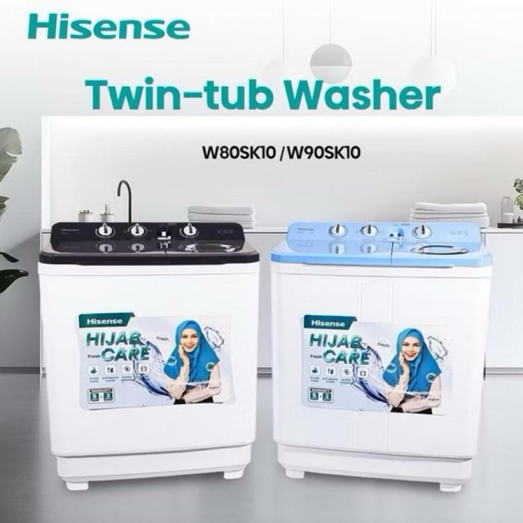 HISENSE MESIN CUCI 2 TABUNG WS80K10 GARANSI RESMI - MESIN CUCI HISENSE 2 TABUNG 9KG WS90K10 - MESIN 