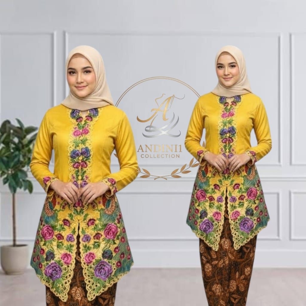 Andini Collection Kebaya Encim Jumbo Ld 140 Sulam Bordir Warna Motif Merak