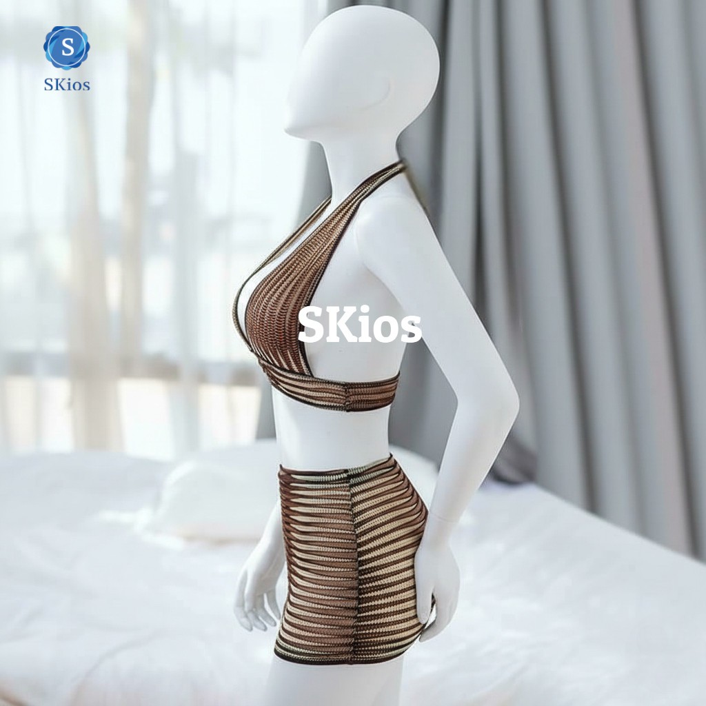 Lingerie Transparan Rainbow Color Mini Skirt Sleepwear Rok Mini Baju Tidur Wanita Set L345