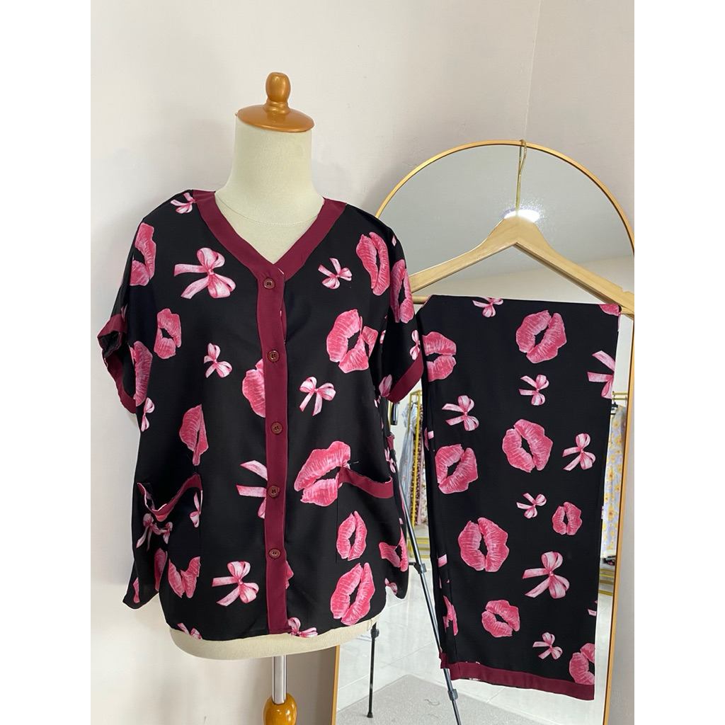 ONE SET V KOMBI PENDEK CELANA PANJANG PIYAMA RAYON JUMBO BUSUI GROSIR DASTER RAYON JEMBER PAJAMAS RA