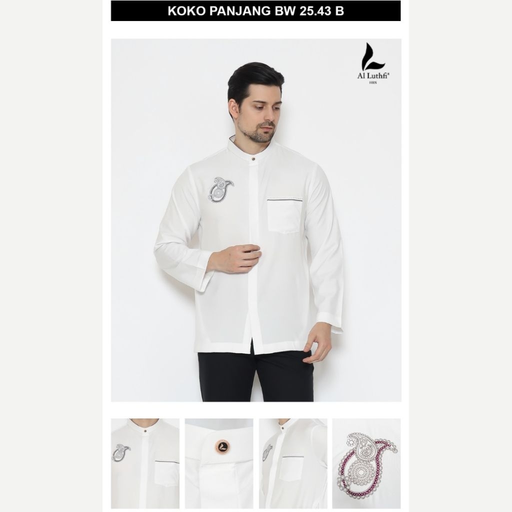 Baju koko al luthfi panjang katun putih premium