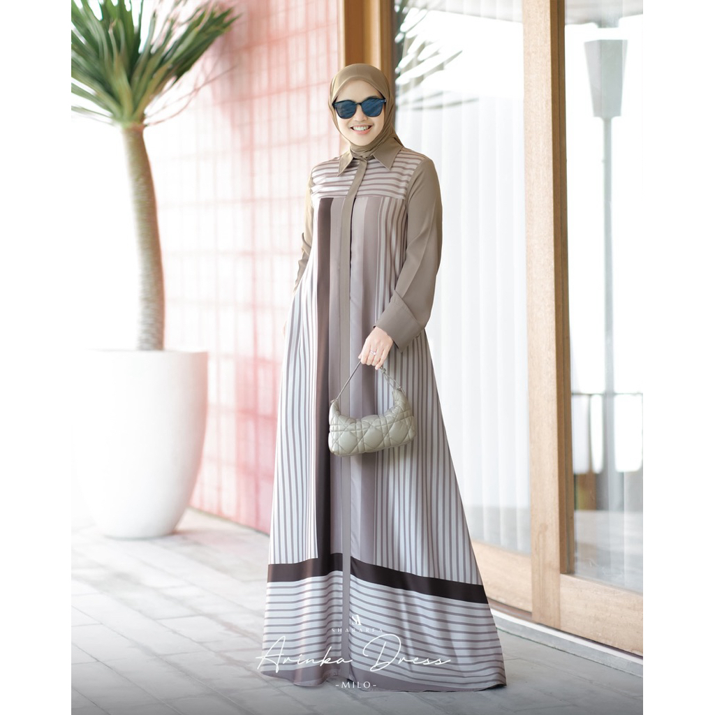 Arinka Dress by Shararea | Dress Casual Motif Garis Daily Semi Formal