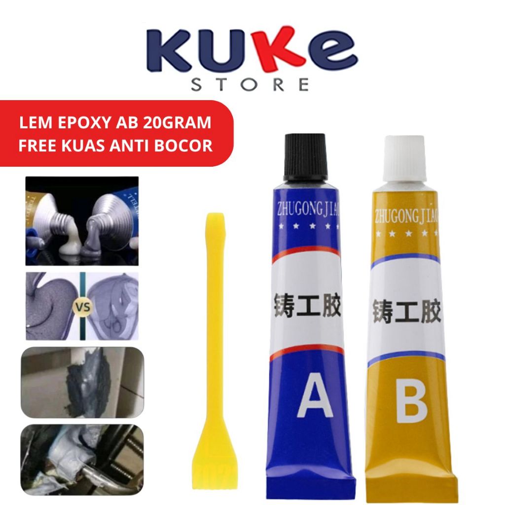 KUKE LEM EPOXY AB 20 gram Lem Campur Lem Penambal Besi Steel Radiator Anti Bocor dan Tahan Panas/Pen