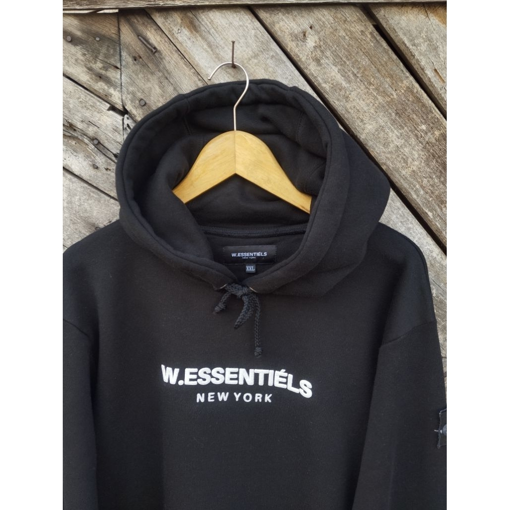 HOODIE W.ESSENTIELS BLACK WHITE ( SIZE XXL )