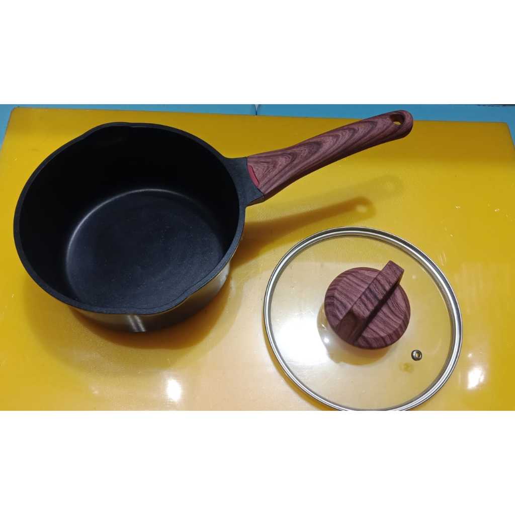 Supra Sauce Pan 18 cm Die Cast Induction Granite Non Stick / Panci Susu Anti Lengket Gagang Kayu / P