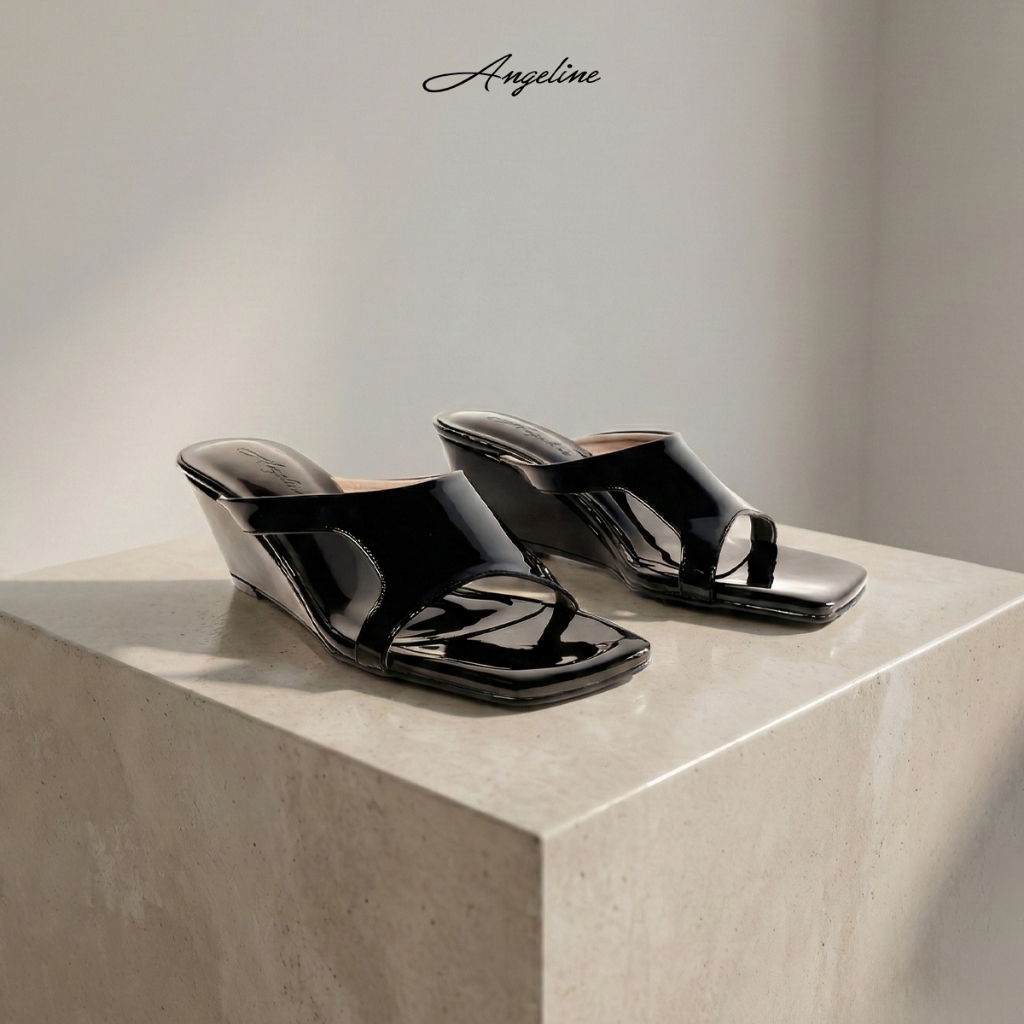 Angeline - Felicita Black Wedges 5cm |  | Wedges Wanita | Heels Pesta | Heels Kondangan