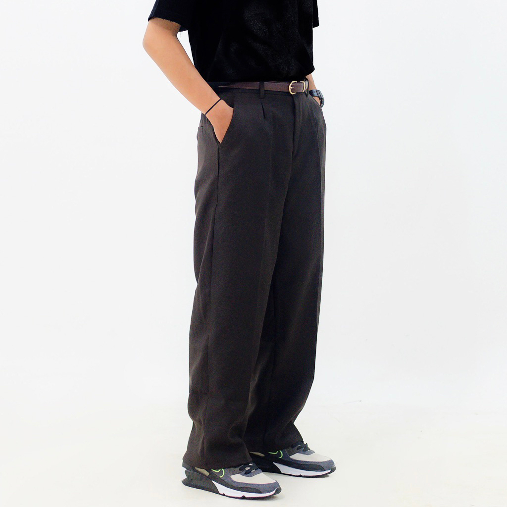 Shura explicit - Celana Trouser Praus Celana Panjang Pria Wide Pants Loose Relaxed Pinggang Karet