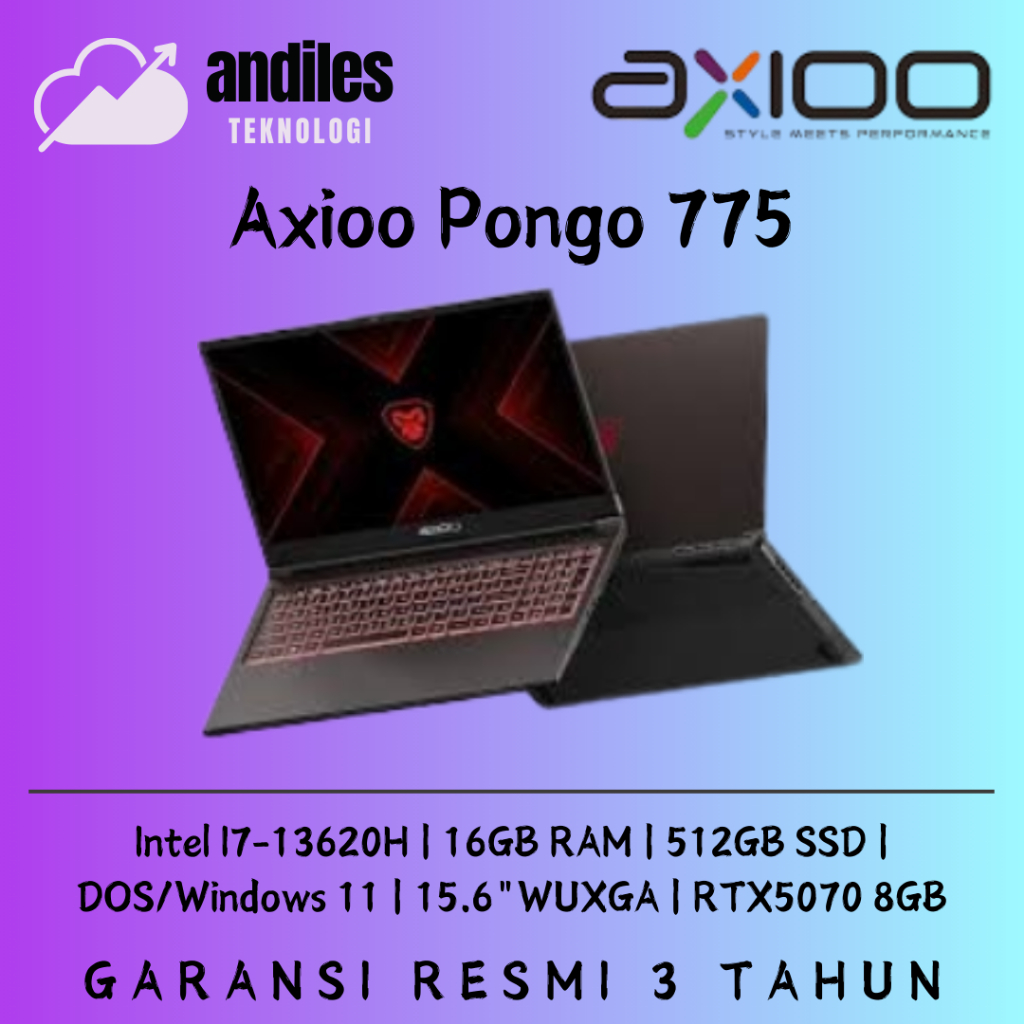Axioo Pongo 775 Core i7-13620H 16GB DDR5 512GB RTX5070 8GB 16"QHD+ 180Hz DOS/Win 11 Pro