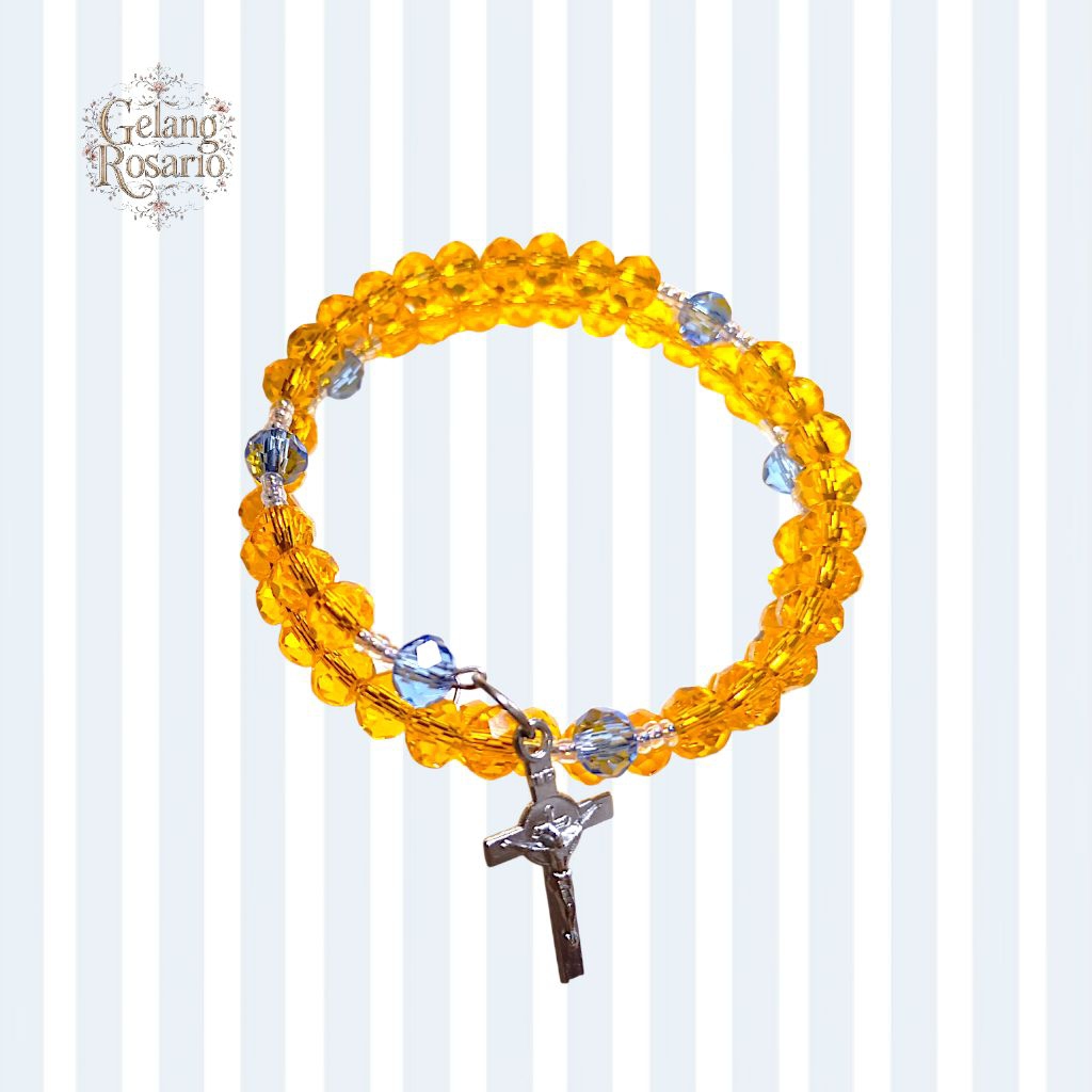 Gelang Rosario Sukacita Kawat Lilit Manik Crystal Warna Kuning | Gelang Berdoa | Gelang Katolik | Ha