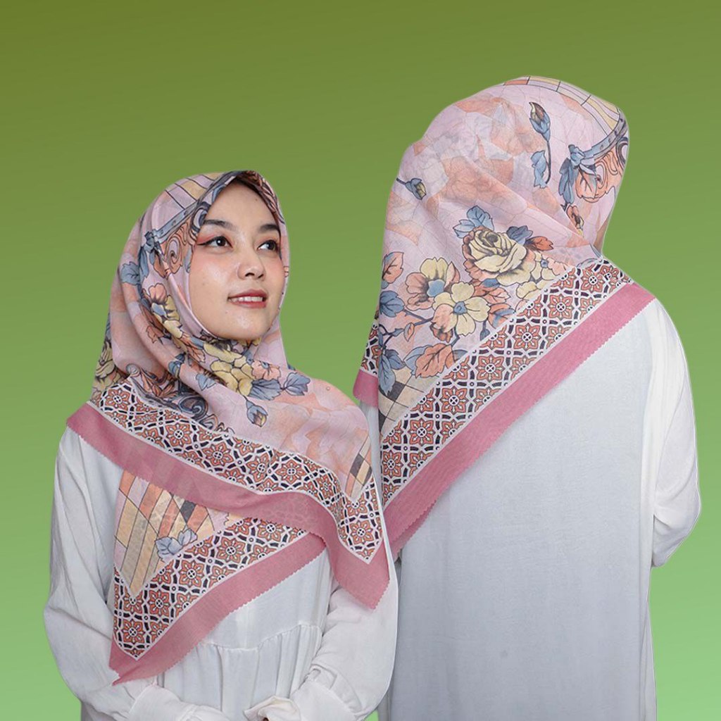 Laya - Hijab Segi Empat Jilbab Motif Printing Simple Voal Premium Dusty Pink Hitam Coksu Kubus Laser