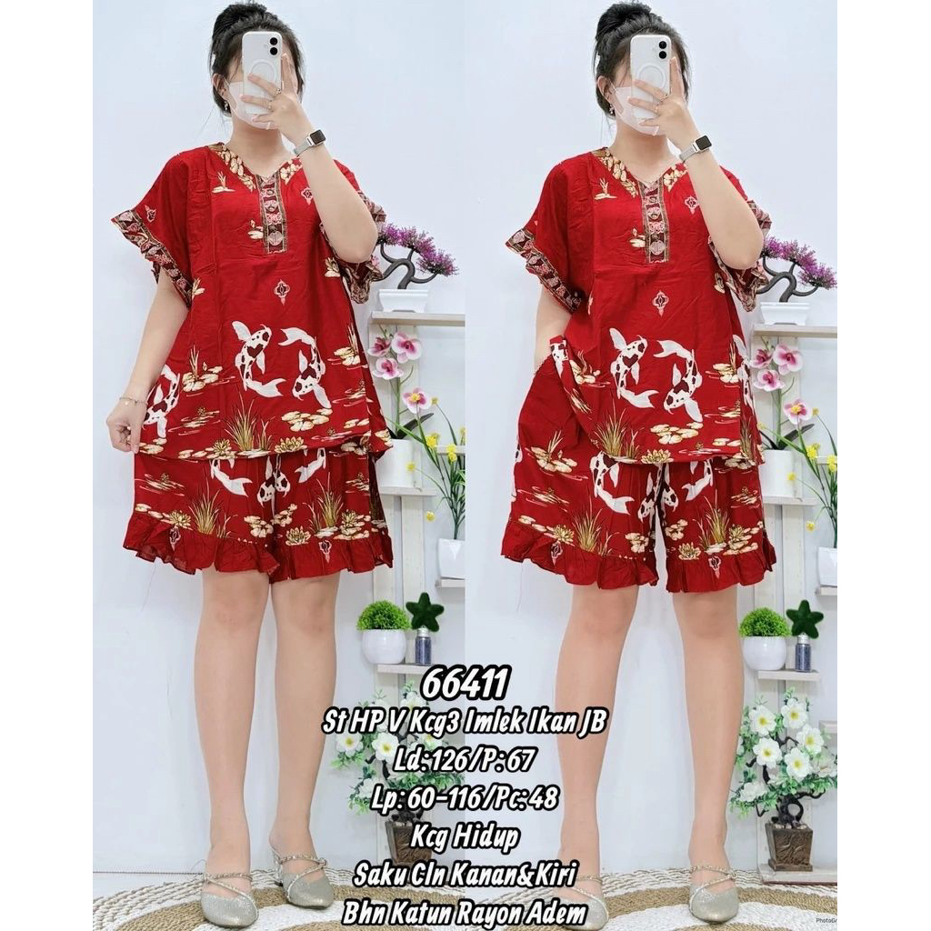 baju tidur merah set motif dragon naga imlek cny gongxi jumbo bigsize ket di foto