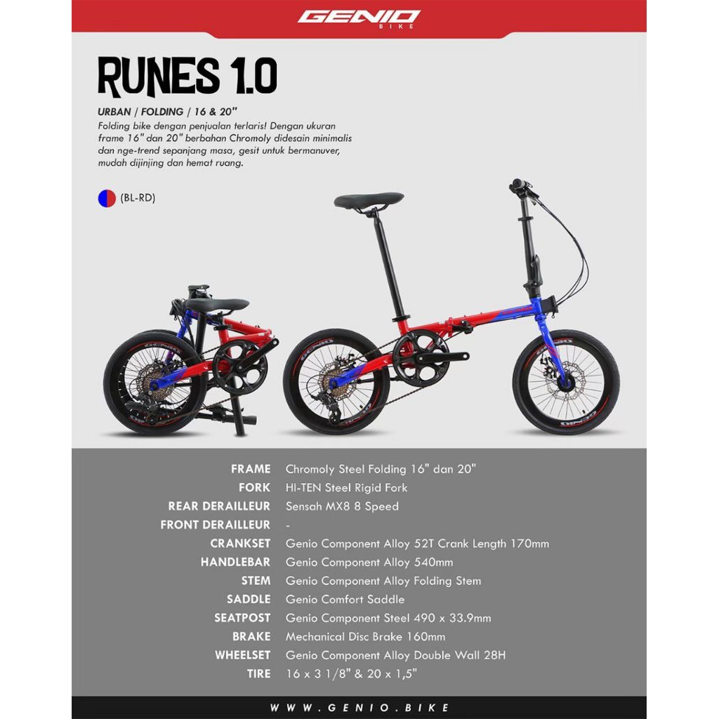 SEPEDA LIPAT / FOLDING GENIO RUNES 1.0 20INCH