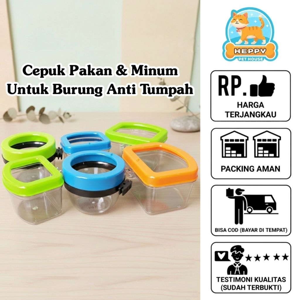 Cepuk Pakan & Minum Untuk Burung Anti Tumpah