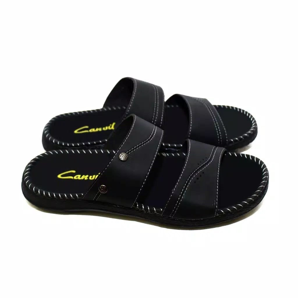 Sandal Pria Slop CARVIL  Kulit Casual Kekinian Jahitan Doubel Terbaru