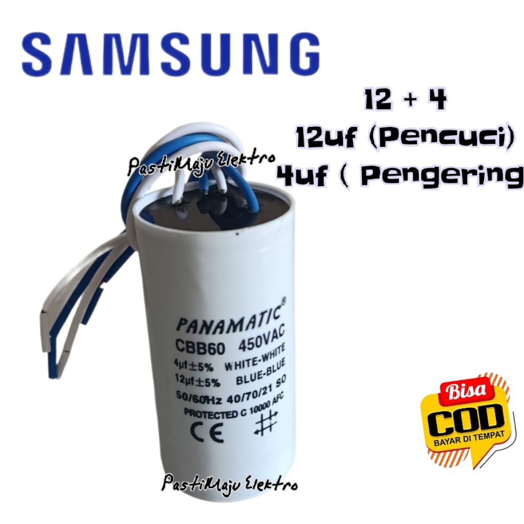 Kapasitor Mesin Cuci Samsung WT Series 12 uF + 4 uF – Dual Capacitor 450 V – Motor Wash & Spin
