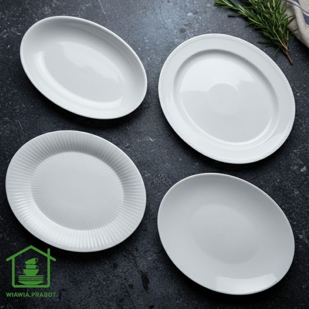 piring saji oval jumbo porselen 12inc 14inc, oval putih piring keramik lodor lonjong piring makan