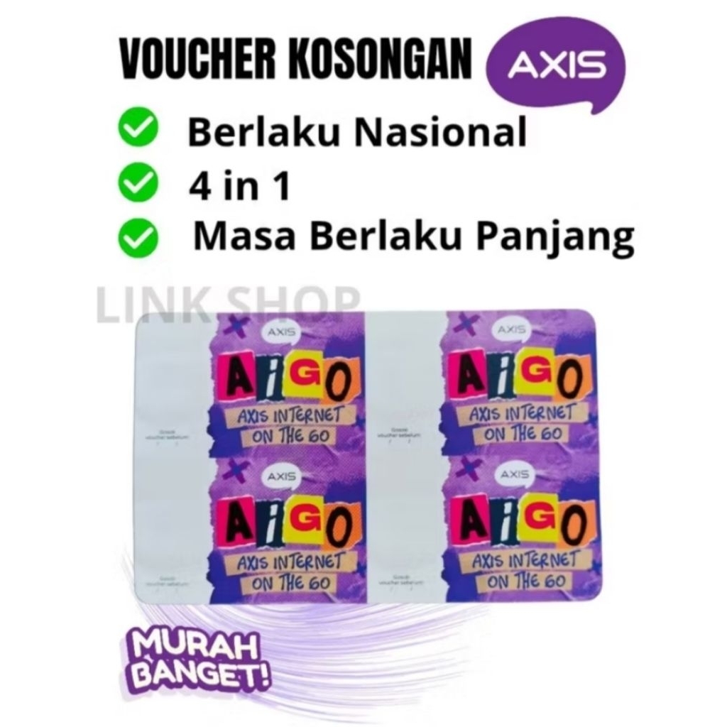VOUCHER KOSONG AXIS 4 IN BAHAN INJEK MODEL TERBARU MURAH BAHAN BAGUS DAN TEBAL | Voucher nasional ax