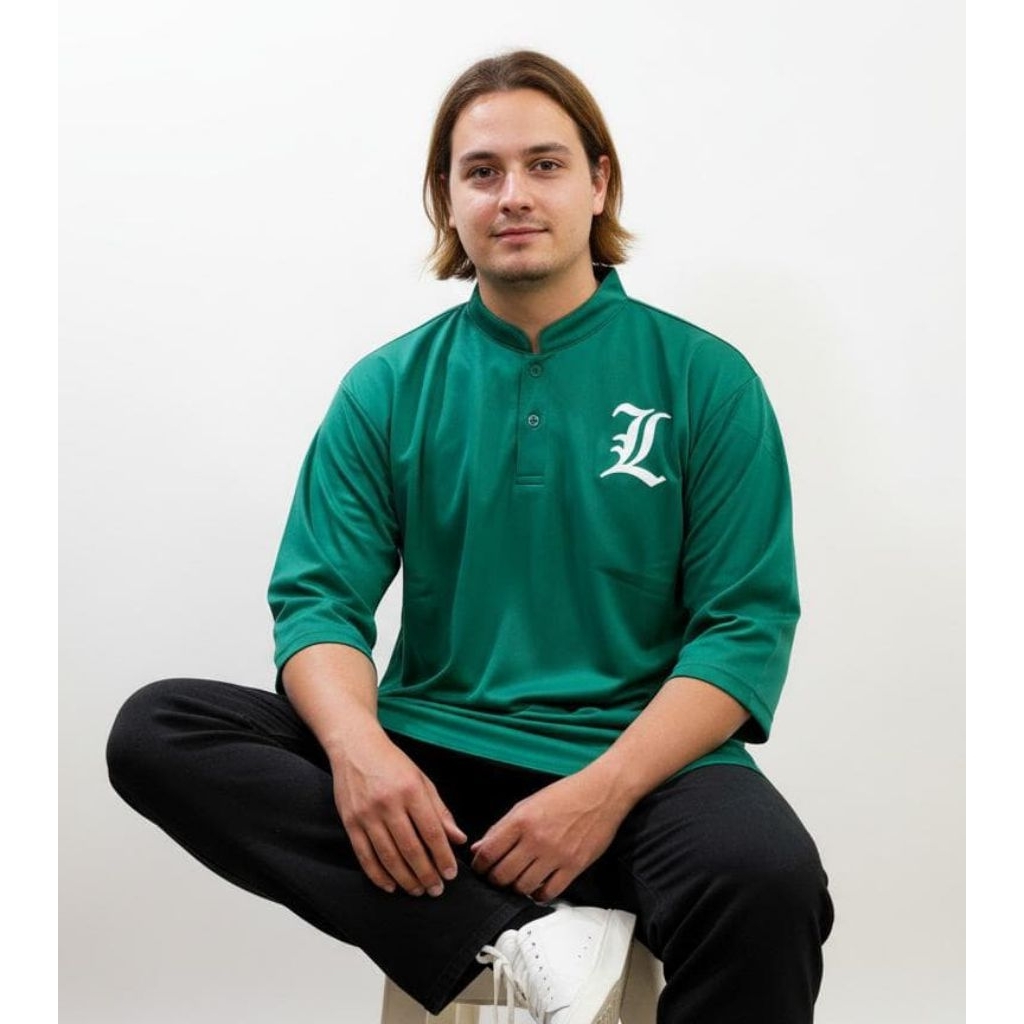 baju kurta hijau dewasa pria kaos kurta Pakistan lengan 3/4 bahan Dryfitt bordir timbul
