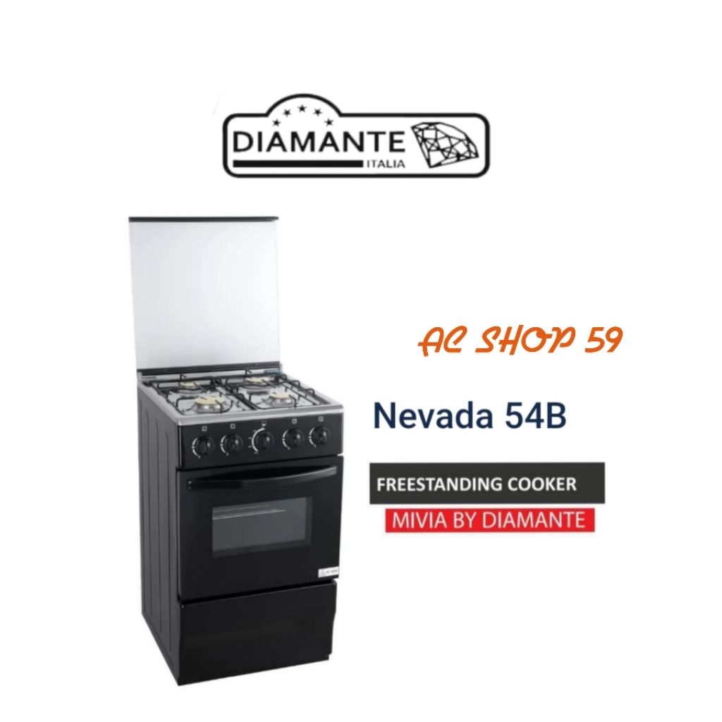 Kompor Freestanding Mivia by Diamante Nevada 54B 4 Burner Black New