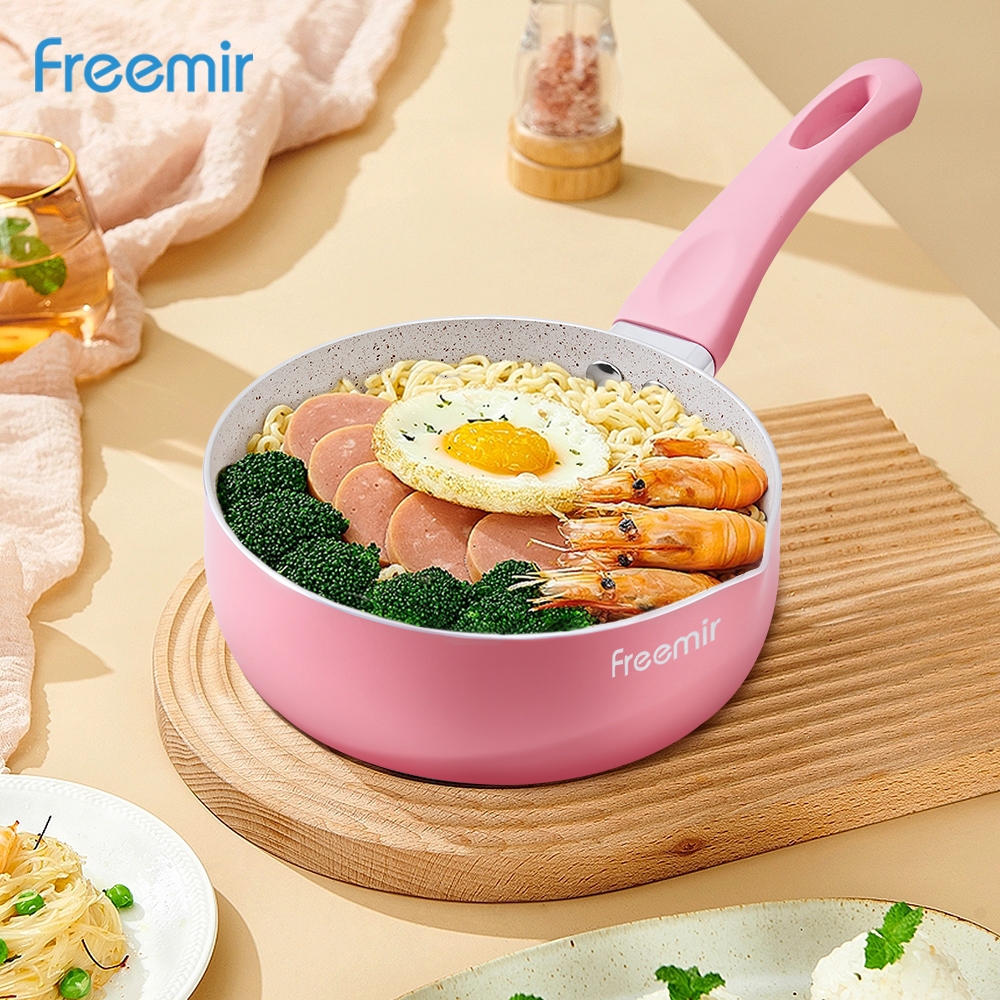 [Surabaya] freemir Cuci Gudang Panci Susu Teflon 16cm Pink Lucu BPA Free Rekomendasi Masak MPASI