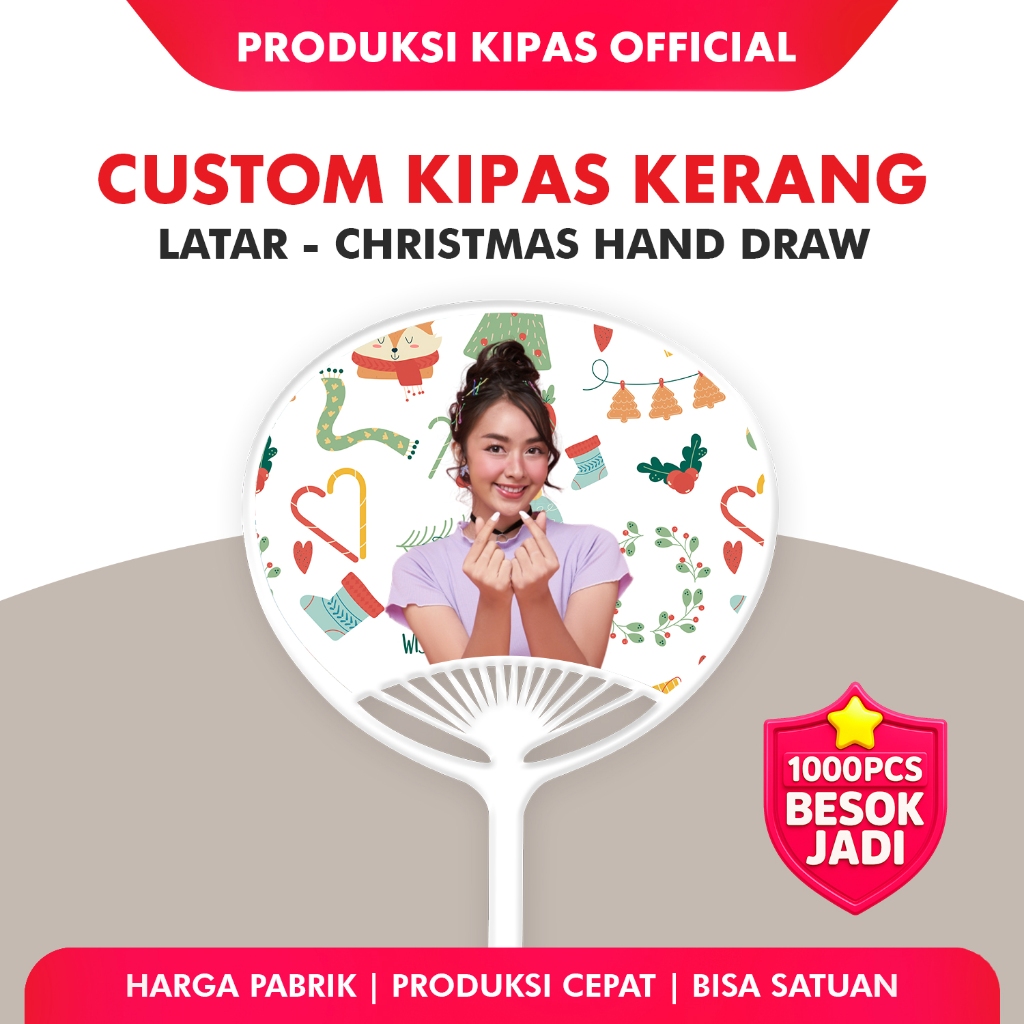 Custom Kipas Kerang Hand Fan Hadiah Latar Exlusive - Christmas Hand Draw