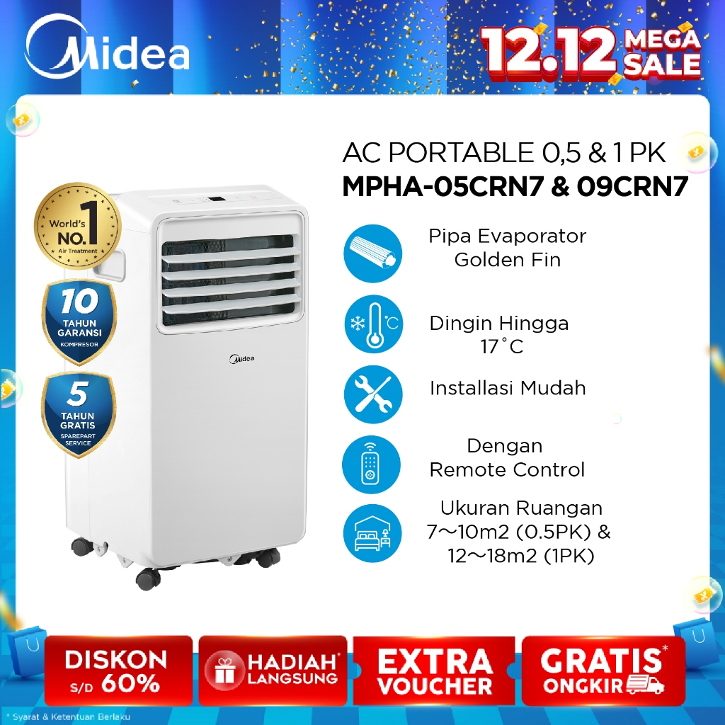 [TERLARIS & TERMURAH] Midea AC Portable MPHA-05/09CRN7 Multiple Function AC - 0.5PK / 1 PK- Dehumidi