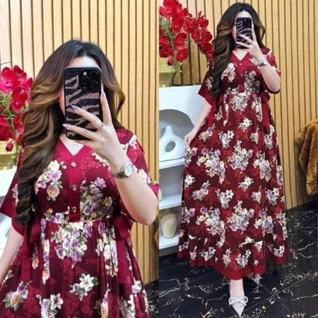 DAVINA LONG DRESS BUSUI RAYON LD 110 / RAYON LONG DRESS MOTIF TERBARU / MIDI DRESS RAYON KEKINIAN / 