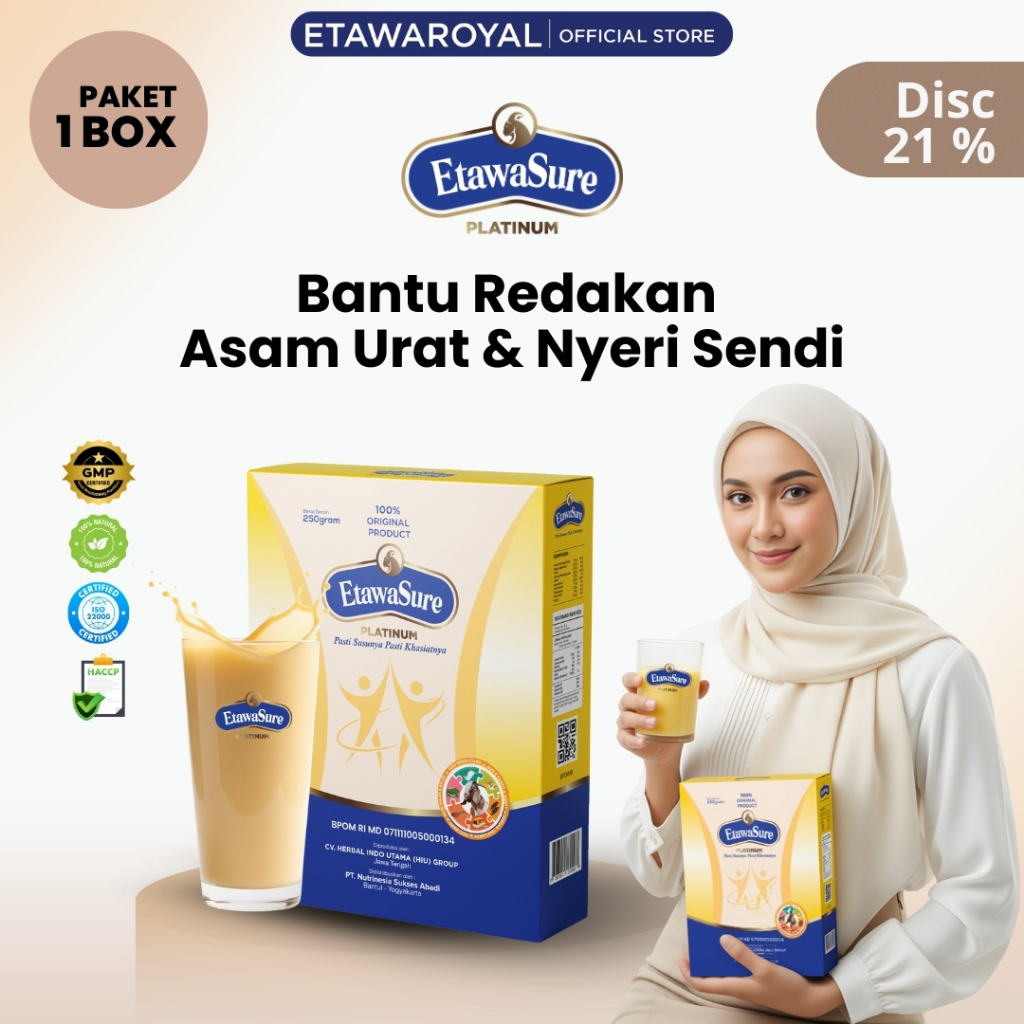 Etawasure Platinum - Susu Etawa Terapi Tulang Sendi Asam Urat  & Osteoporosis BPOM - Paket 1 Box