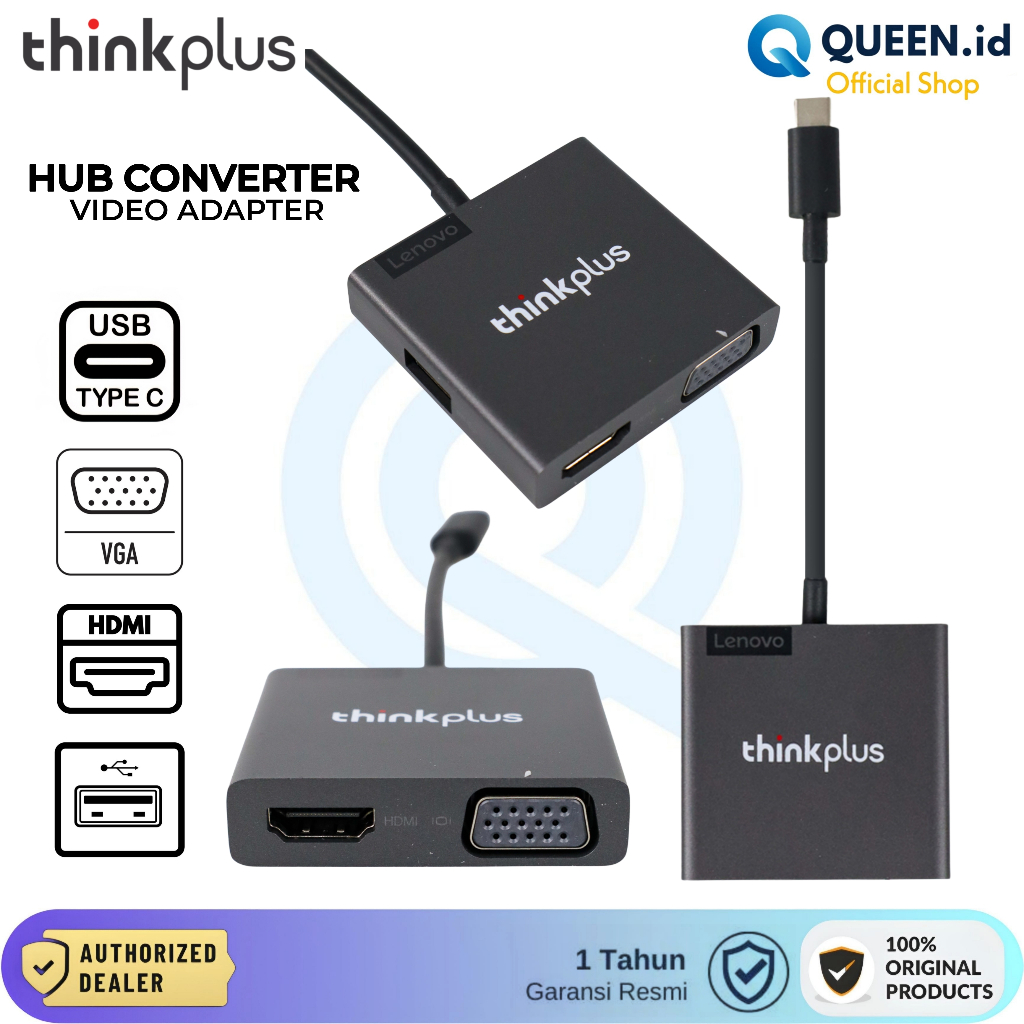 Lenovo ThinkPlus Adapter Converter USB TYPE C TO VGA HDMI USB PORT 4K