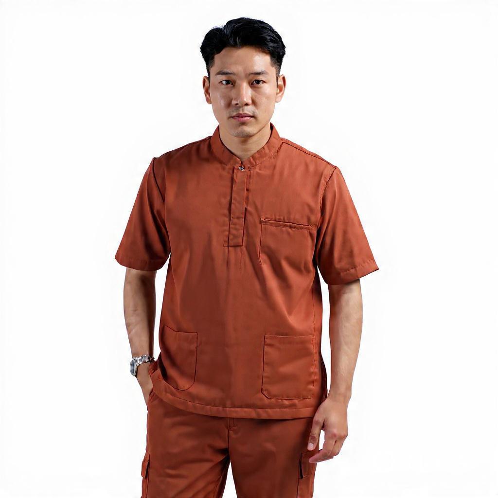 Baju Oka Lengan Pendek Resleting Celana Cargo Bahan Toyobo