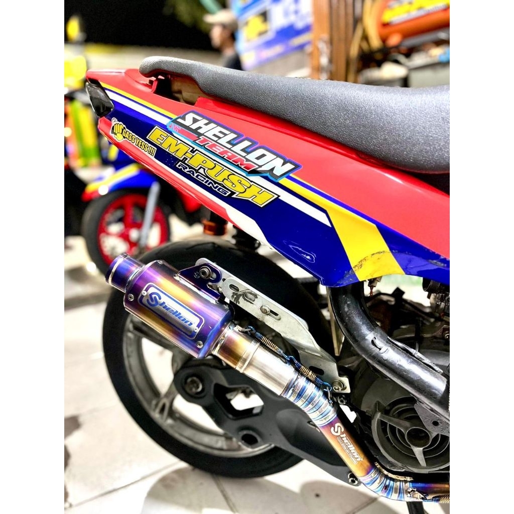 Knalpot Racing Shellon Titanium Exhaust by Em-push exhaust For Mio sporty smile soul karbu 200cc