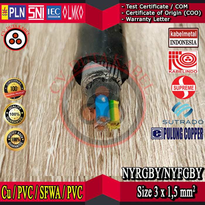 Kabel NYRGBY/NYFGBY 3x1,5 mm2 MERK KABELMETAL (KMI)/SUPREME/KABELINDO/SUTRADO/PULUNG/3x1.5 mm2