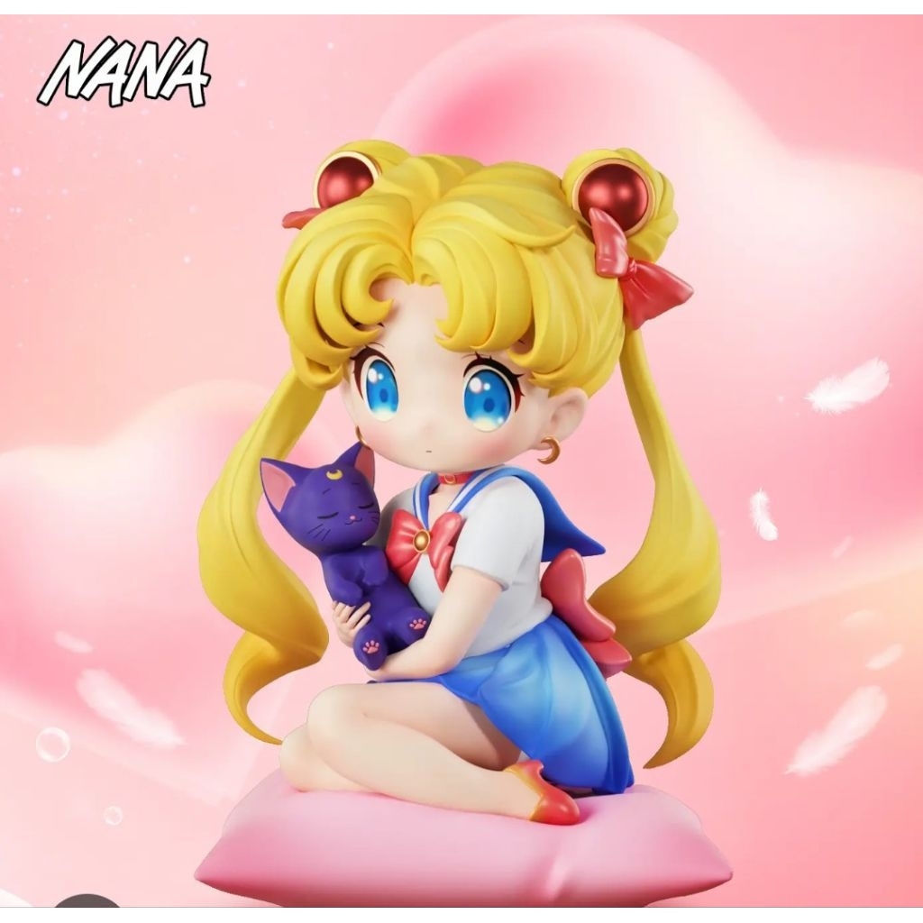 Action Figure Sailor Moon Chibi | NANA Figurin Sailor Moon dengan Kucing Biru Patung Anime Lucu dan 