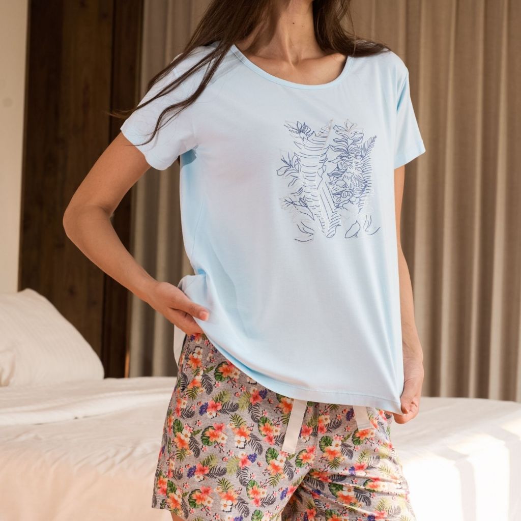 Diana Printed Tencel T-Shirt - Light Blue