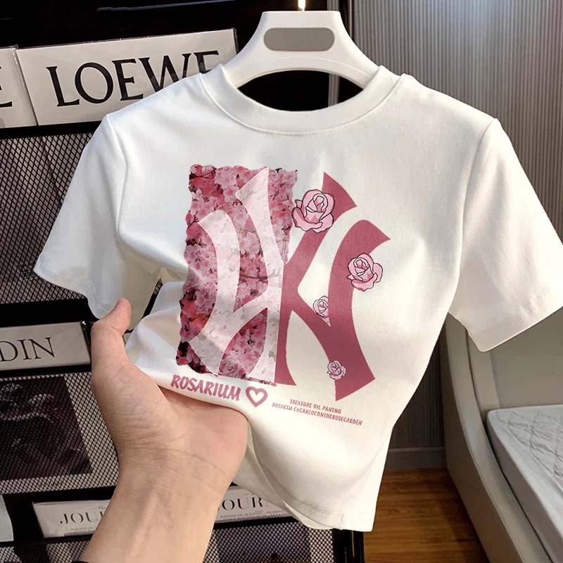 Peach Fashion [COD]Wanita Crop Top Korea Outlet bunga mawar Kaos Crop Wanita Kekinian Baju Atasan Wa