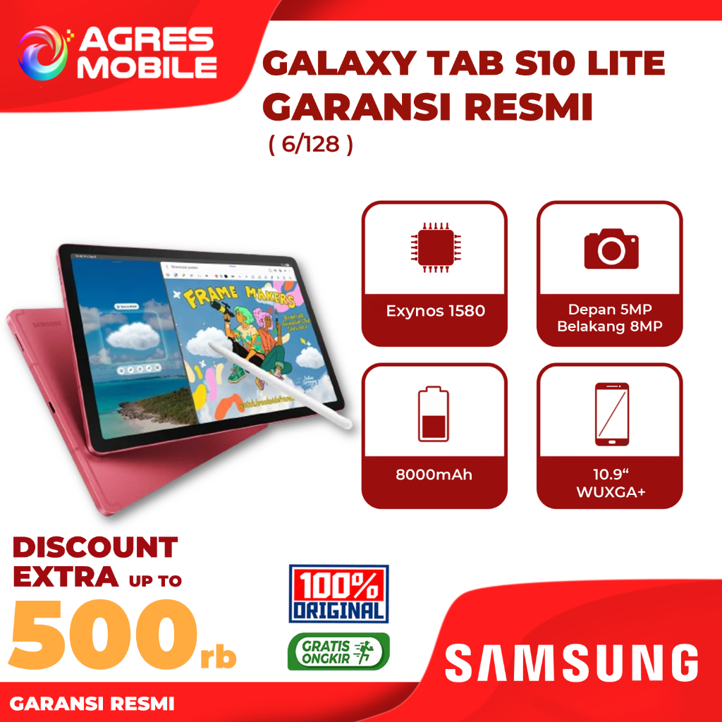 Samsung Galaxy Tab S10 Lite WiFi 128GB [ Ram 6GB ] Gray Red Garansi Resmi Samsung Indonesia SEIN And