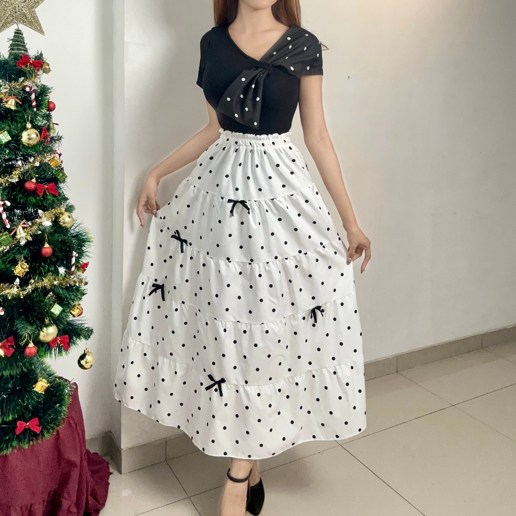 RX FASHION -  PEONY SKIRT RIBBON POLKADOT / ALICE RIBBON MIDI SKIRT / RUBY ROK COQUETTE / COQUETTE M