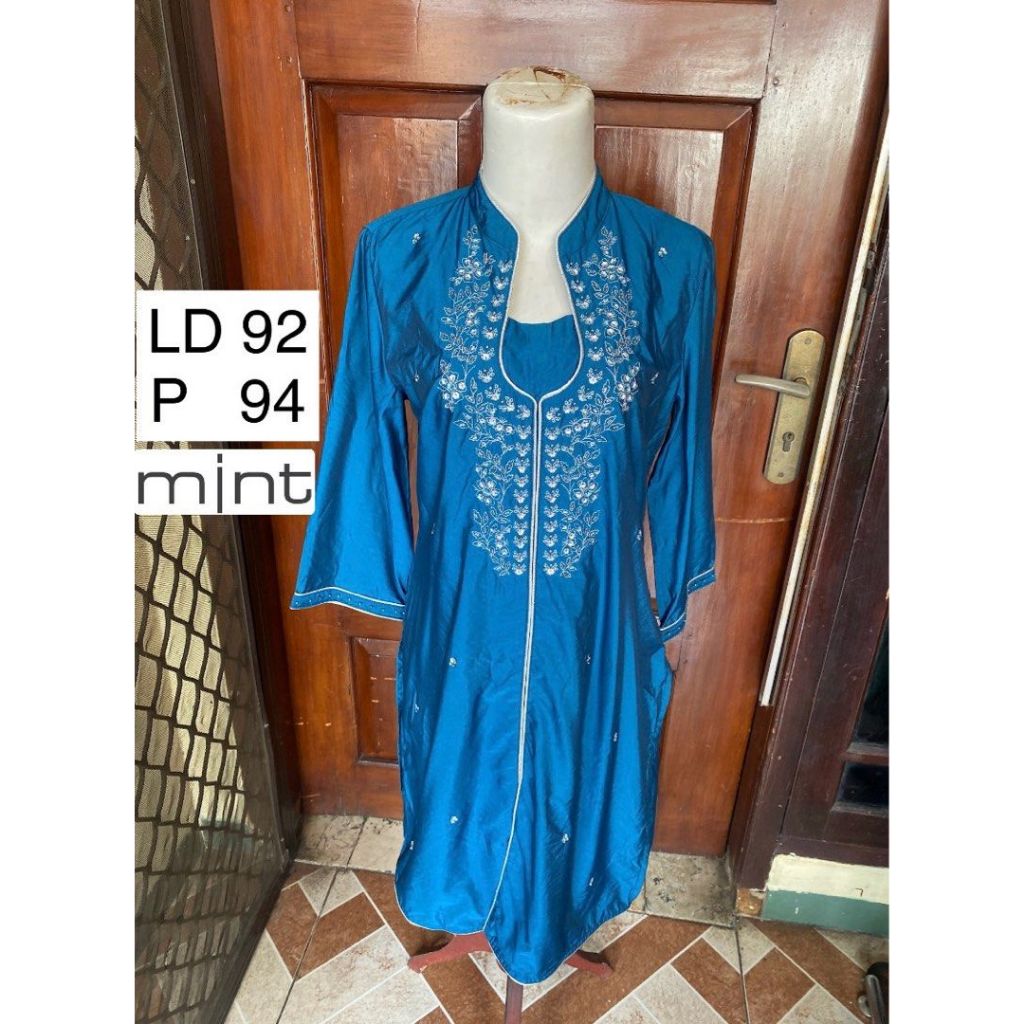 Mint Tunic Atasan Tunik Wanita Baju India Mewah Payet Resleting Samping