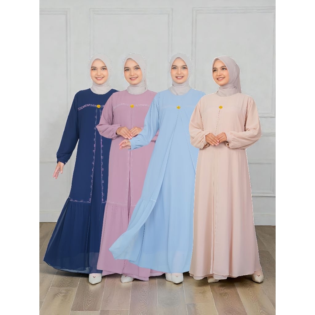 Ahzaveera dress gamis polos bahan ceruty import premium