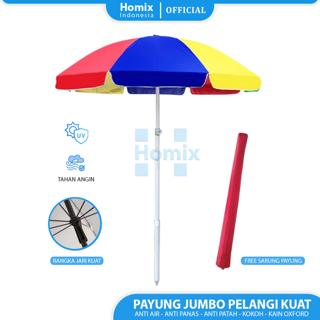 Homix Payung Tenda Jualan Besar 240cm Payung Dagang Outdoor Pantai Taman Cafe Lapak Anti UV