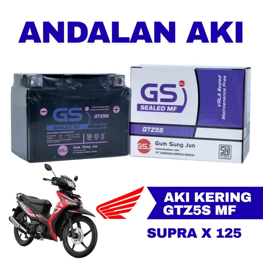 Aki Motor Honda Supra X 125 GTZ5S Aki Kering Accu Kering MF
