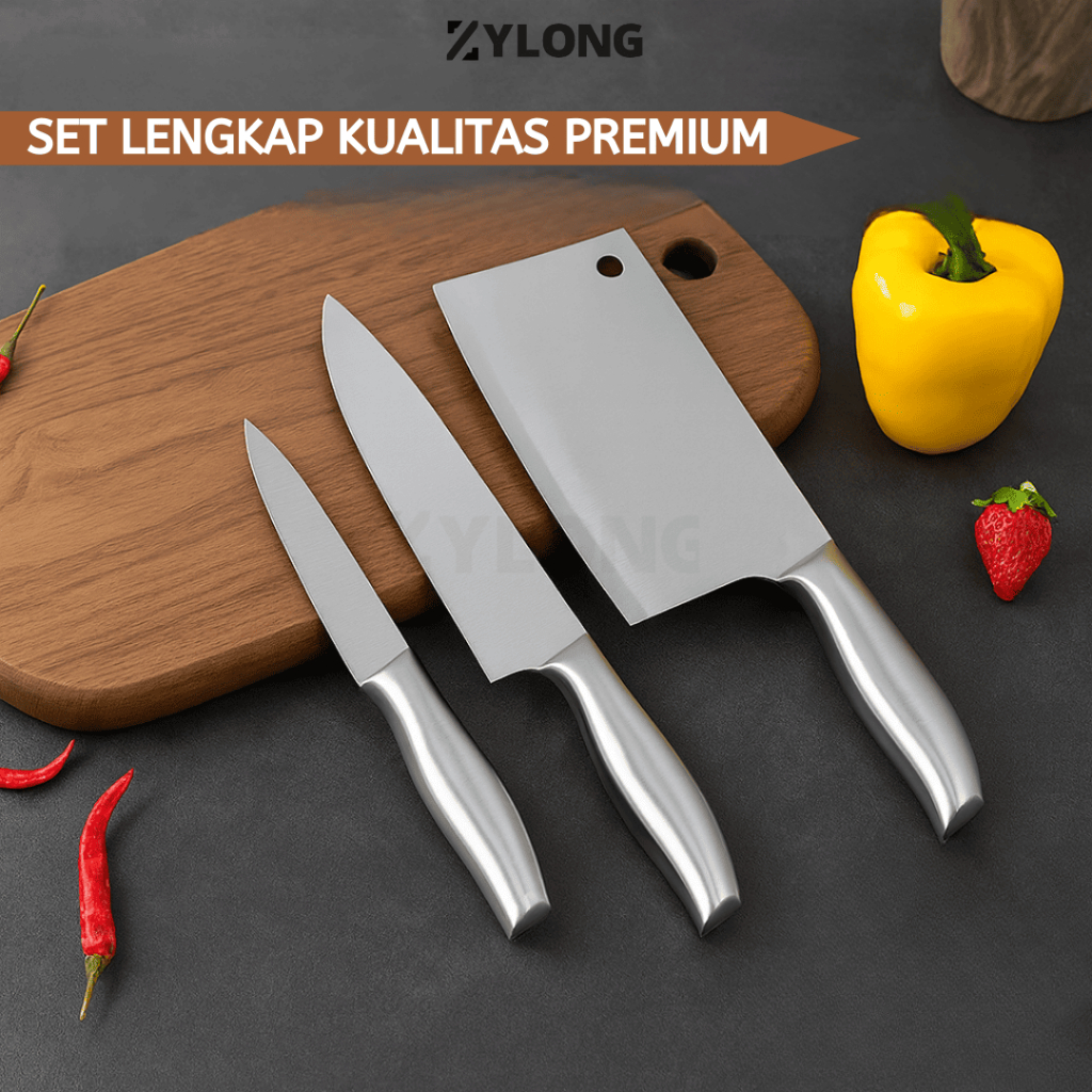 New Product Set Pisau Dapur Stainless Tajam Stabil, Cocok Untuk Daging & Ayam Zylong