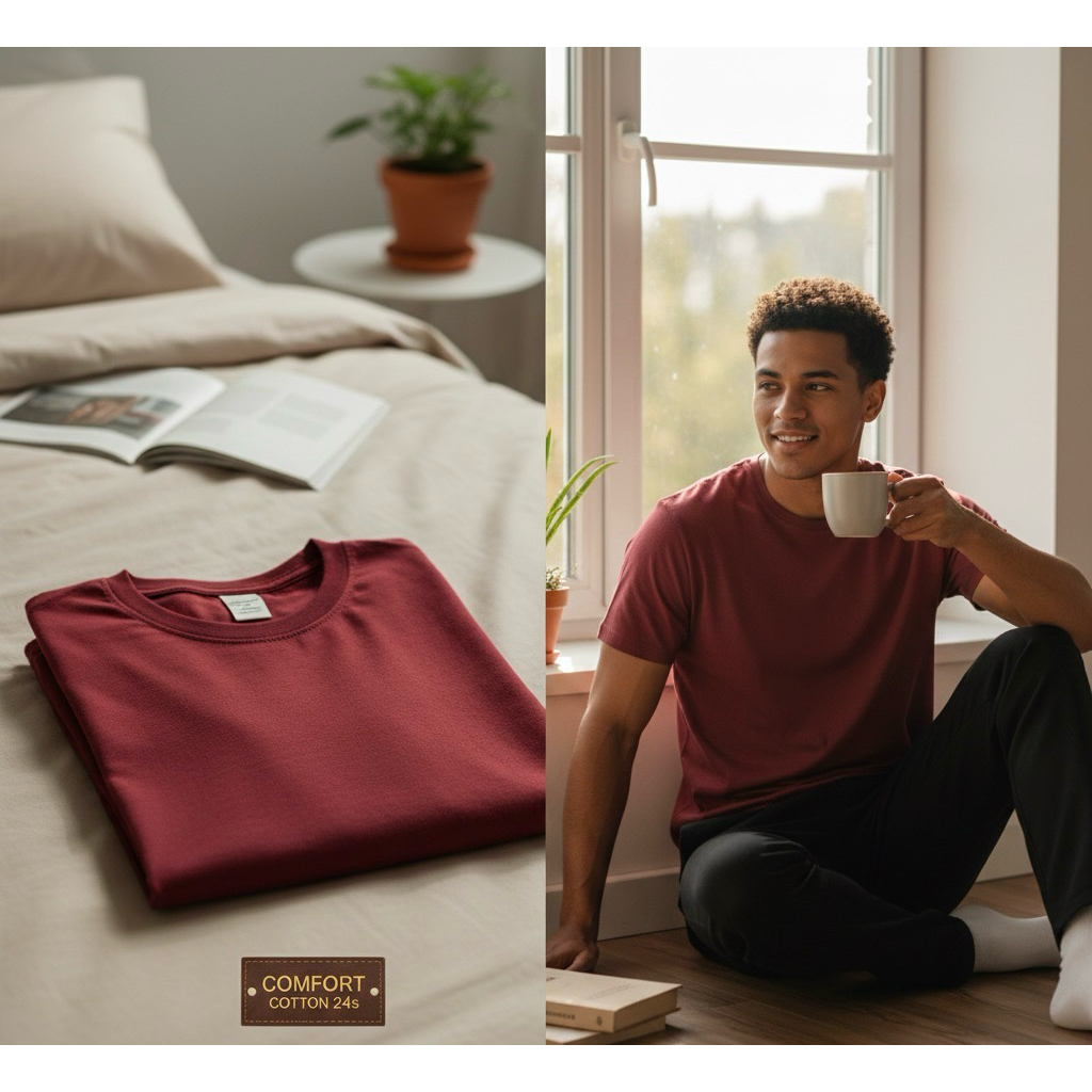 Kaos Polos "MERAH MAROON" Cotton Combed 24s Gatuan & Grosir