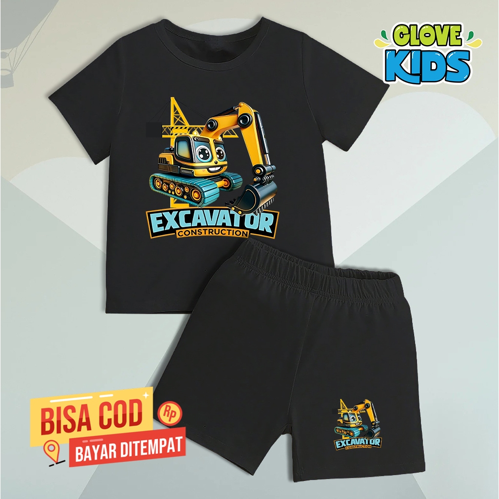 Kaos Setelan Anak 0 - 6 Tahun Motif Karakter Excavator Baju 1 Stel Kaos anak Excavator Terbaru